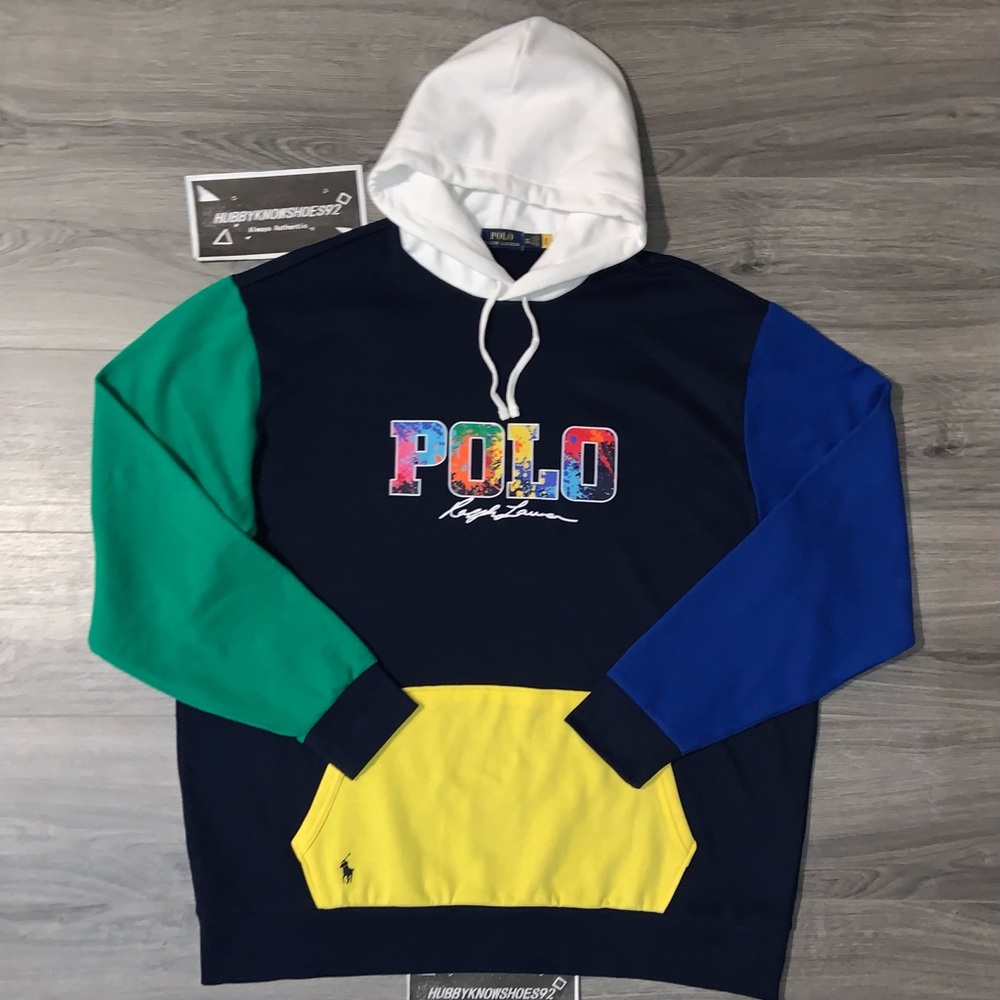 POLO RALPH LAUREN Men’s Big & Tall Multi Logo Color-Blocked Fleece Hoodie 2XB